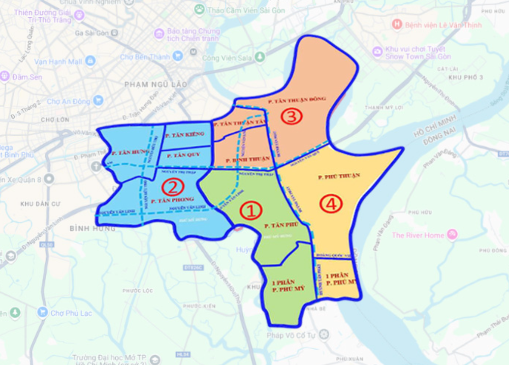 Bản đồ Quận 7 sau sáp nhập phường (từ 01/07/2025)